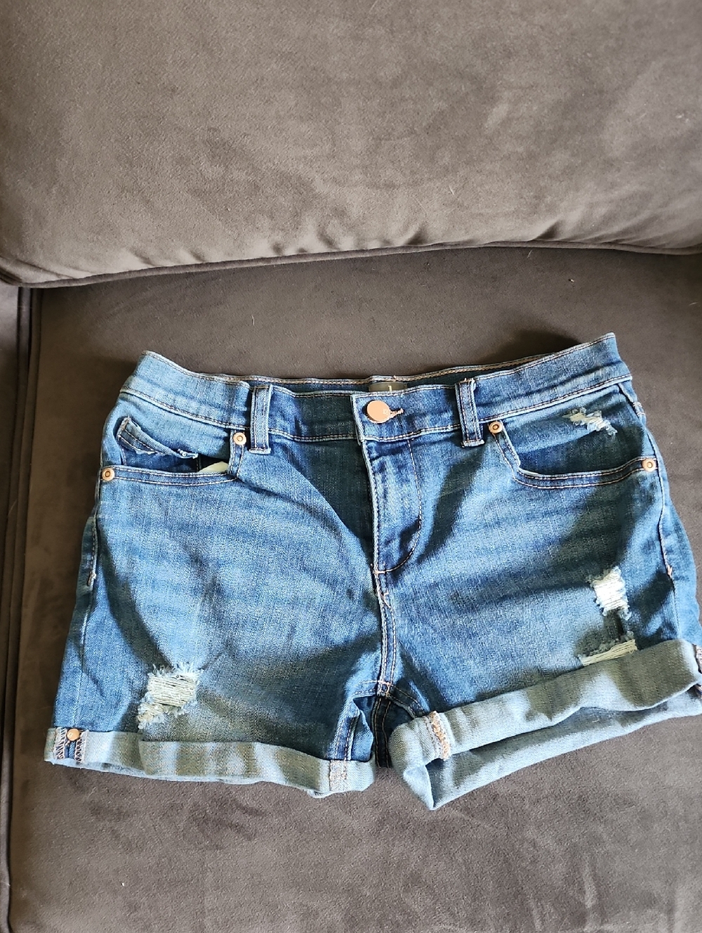 New York & Company Blue Distressed Cuffed Denim Shorts